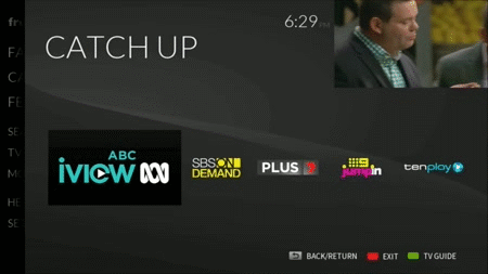 ABC iview in focus on the 'Catch up' menu in FreeviewPlus. Image credit: Freeview.com.au