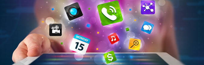 App icons hovering above the screen of a tablet device. Image credit: ACCAN